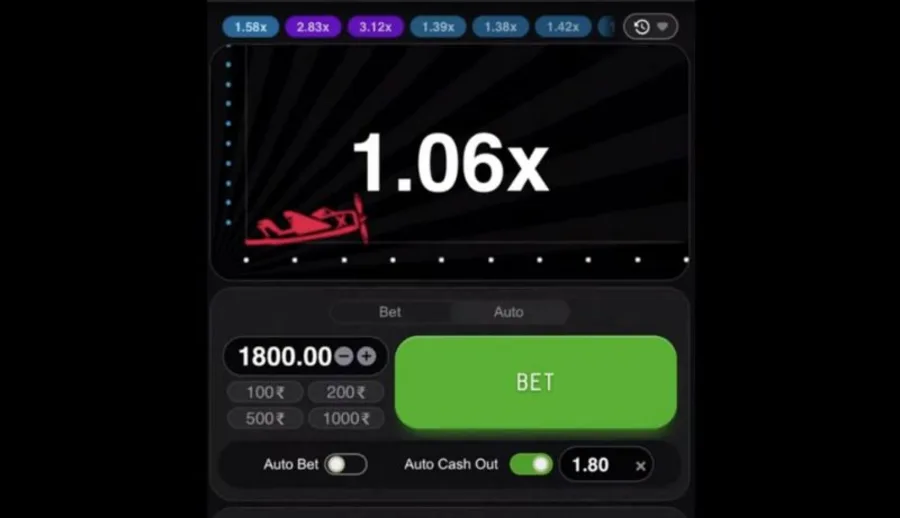 Aviator by Spribe running in an online casino lobby, showing the red plane and the rising multiplier curve